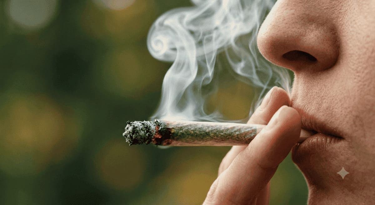 Close-up of cannabis smoking with visible smoke, illustrating use for relaxation or sleep in a cautious editorial context.